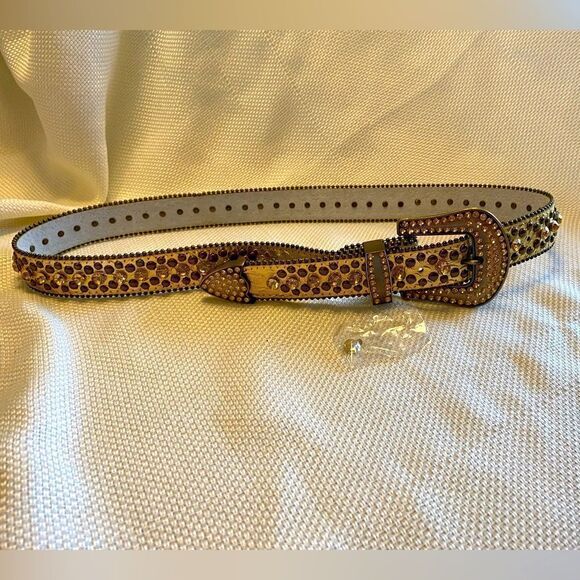 Western golden jeweled embossed leather bling fabulous belt large buckle main image 13